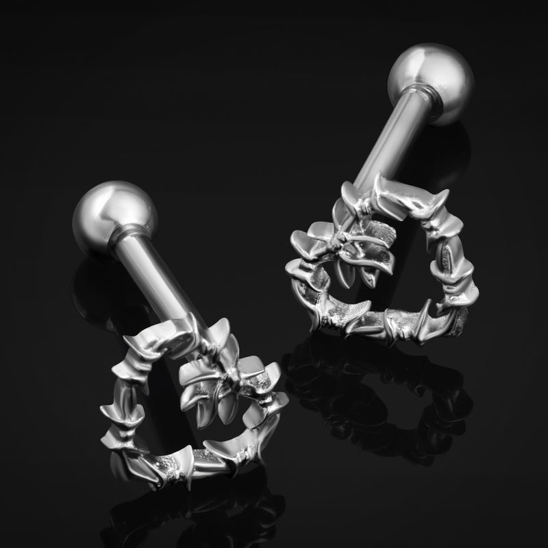 Piercing Tragus, Argent, Cœur en Fil de Fer Barbelé, Titane, 1,2 mm