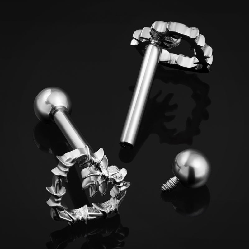 Piercing Tragus, Argent, Cœur en Fil de Fer Barbelé, Titane, 1,2 mm