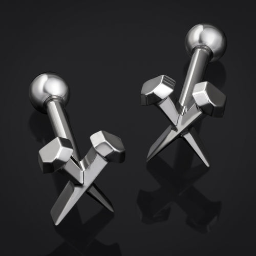 Tragus Stud, Silver, Coffin Nails, Titanium, 1.2mm