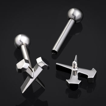 Tragus Stud, Silver, Coffin Nails, Titanium, 1.2mm