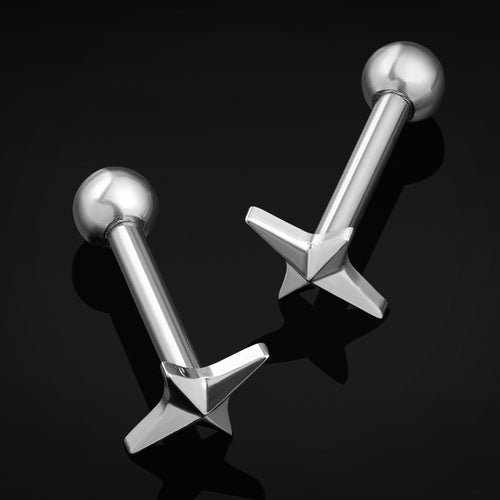 Tragus Stud, Silver, Four Point Star, Titanium, 1.2mm