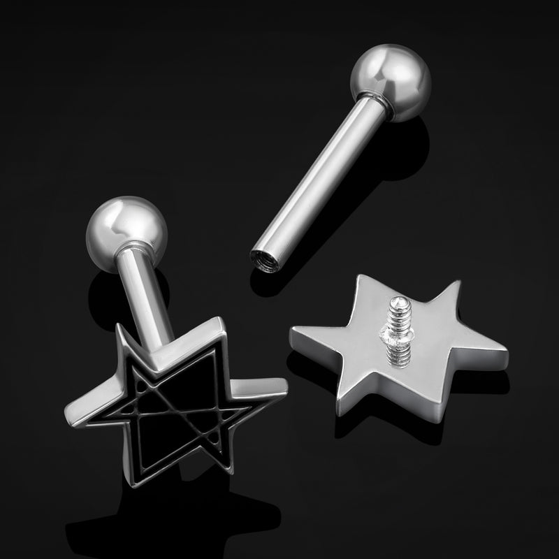 Piercing tragus, argent, hexagramme, titane, 1.2mm