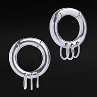 Silver Triple Ring Steel Hoop Ear Hangers - Pair