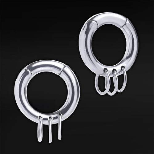 Triple Ring Silver Steel Hoop Earring Hangers (Pair)