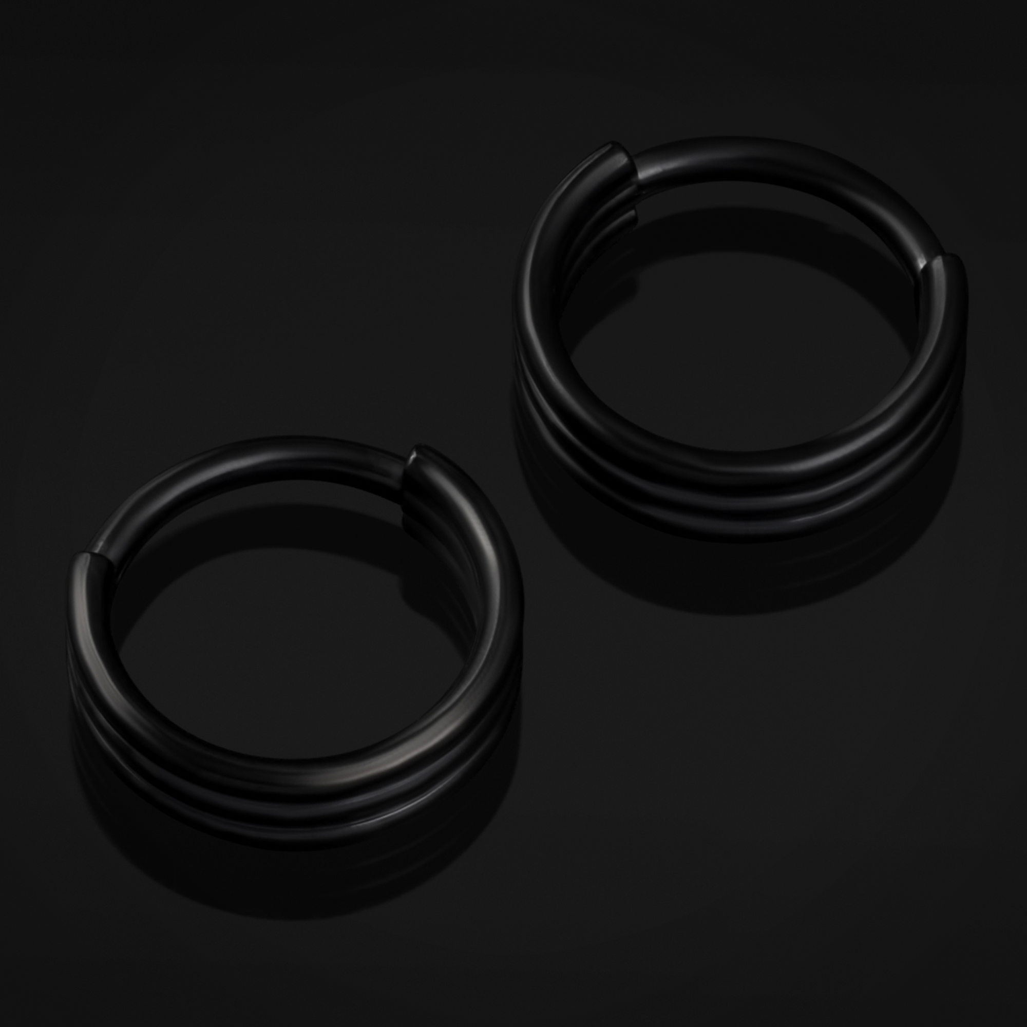 Triple Stacked Septum Ring, Black, Titanium, 1.2mm
