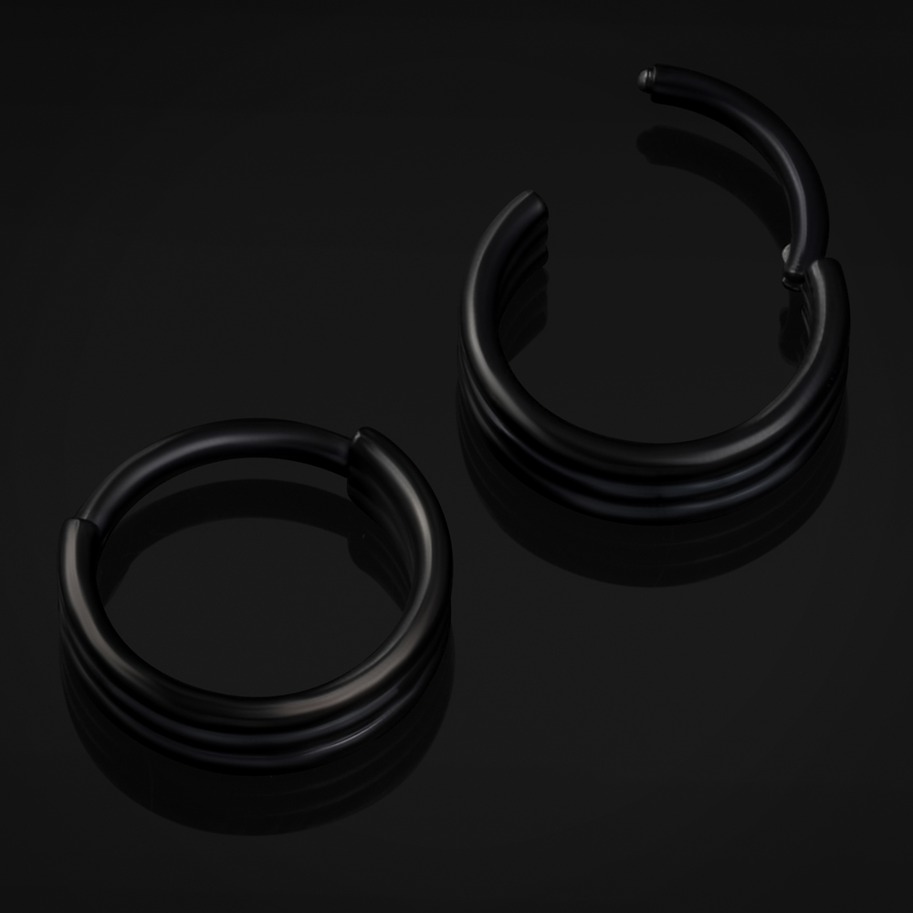 Triple Stacked Septum Ring, Black, Titanium, 1.2mm - Tier Septum Ring Stack for Piercings - 8mm/10mm