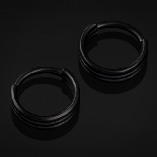 Triple Stacked Septum Ring, Black, Titanium, 1.2mm