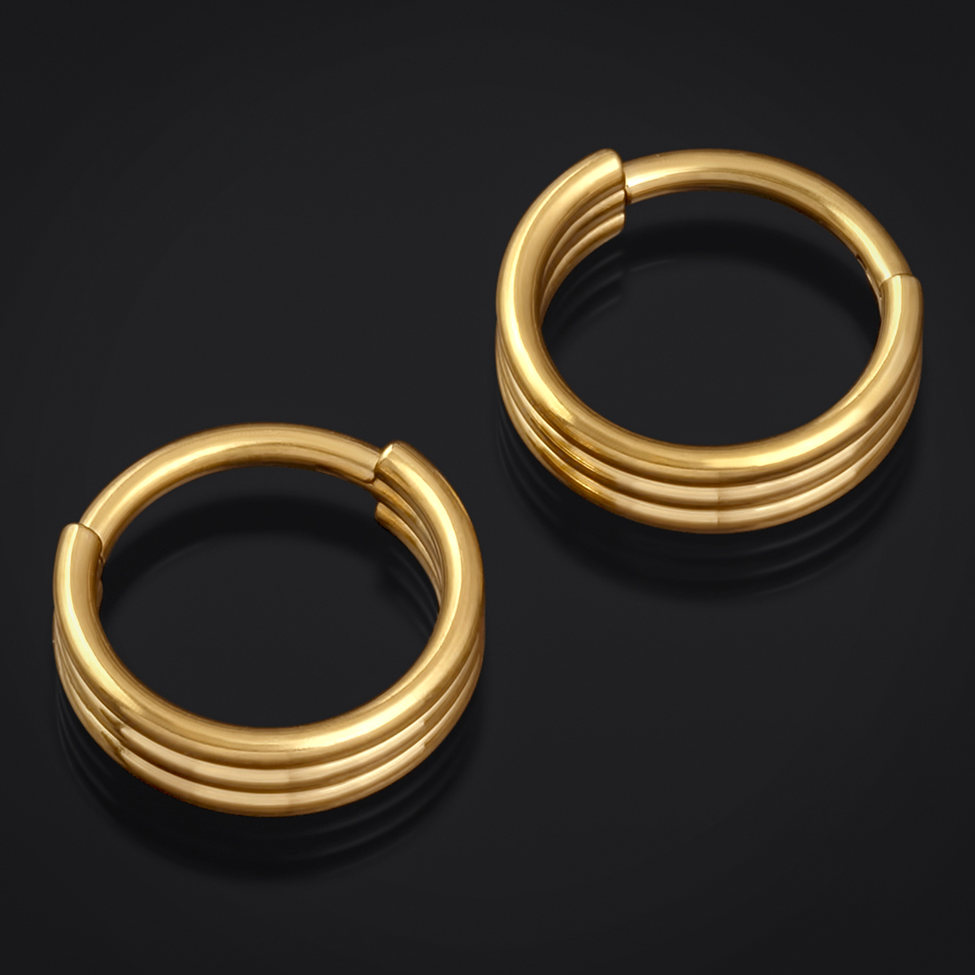 Triple Stacked Septum Ring, Gold, Titanium, 1.2mm
