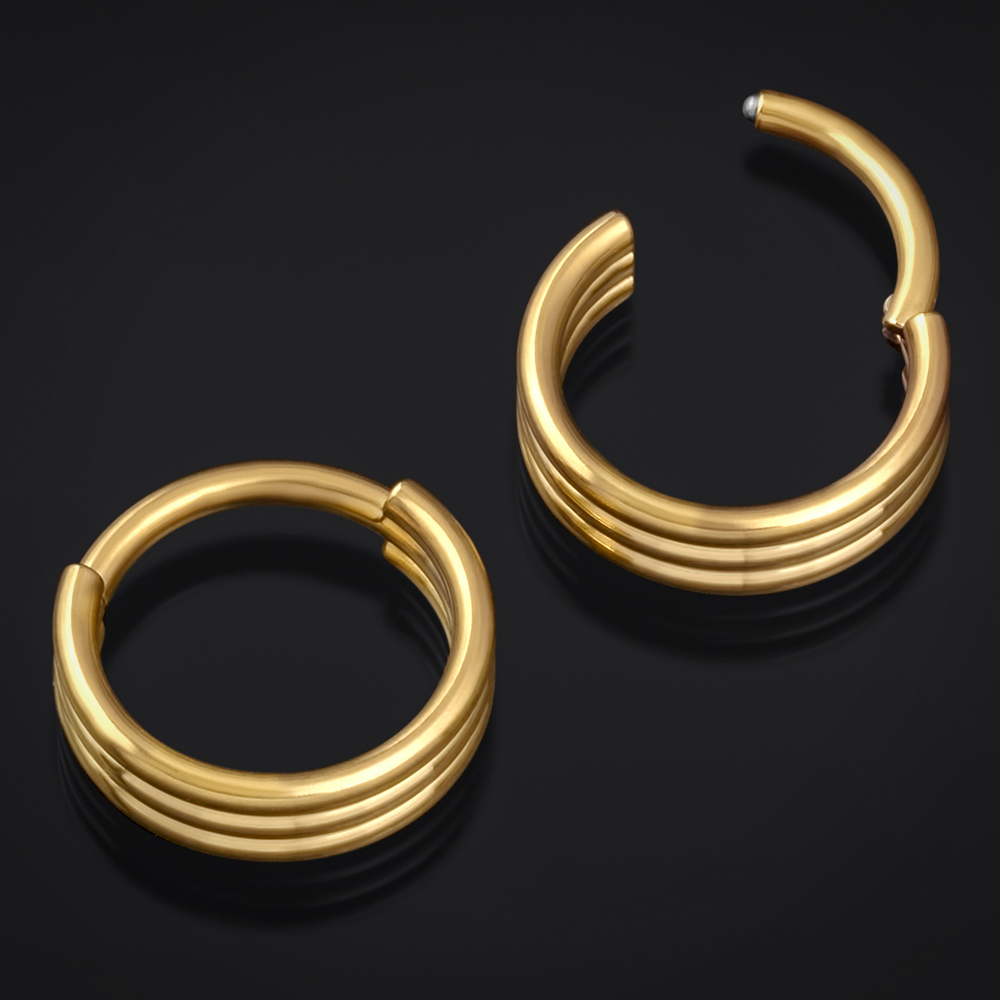 Triple Stacked Septum Ring, Gold, Titanium, 1.2mm - Tier Septum Ring Stack for Piercings - 8mm/10mm