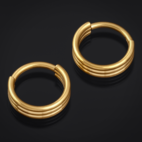 Triple Stacked Septum Ring, Gold, Titanium, 1.2mm
