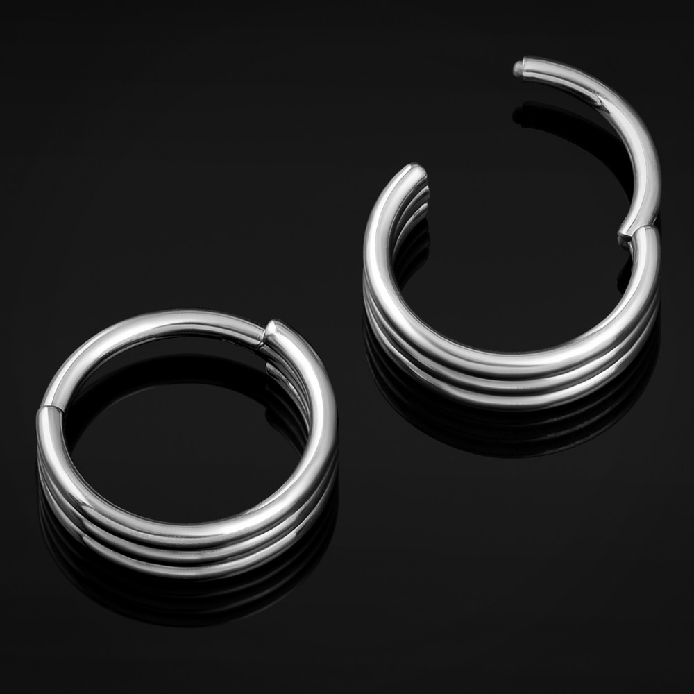 Triple Stacked Septum Ring, Silver, Titanium, 1.2mm - Tier Septum Ring Stack for Piercings - 8mm/10mm