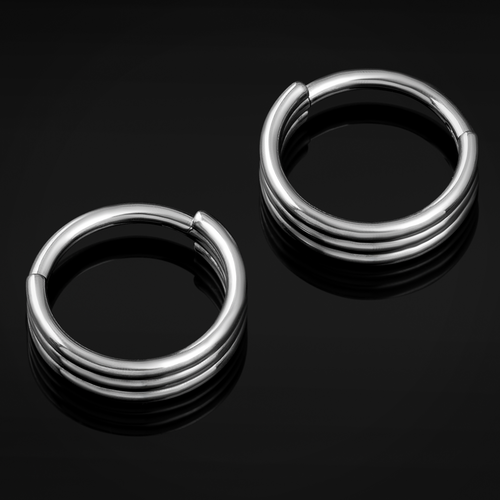 Triple Stacked Septum Ring, Silver, Titanium, 1.2mm