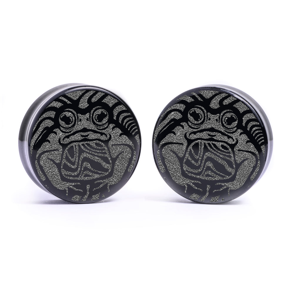 Trippy Toad Plug / Gauge - Schwarzes Glas | Flach Gesichts Doppelflansch