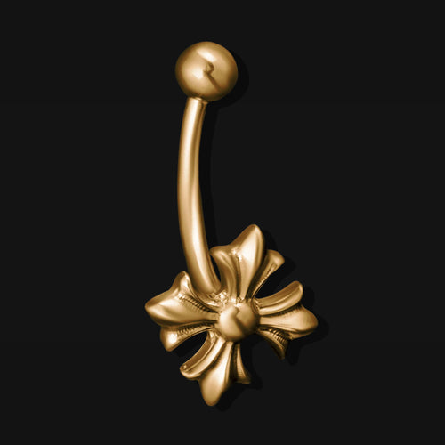 Vertical Labret, Gold, Gothic Cross, Internally Threaded, Titanium