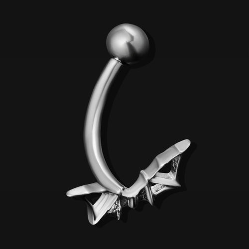 Vertical Labret, Silver, Bat Wing, Internally Threaded, Titanium