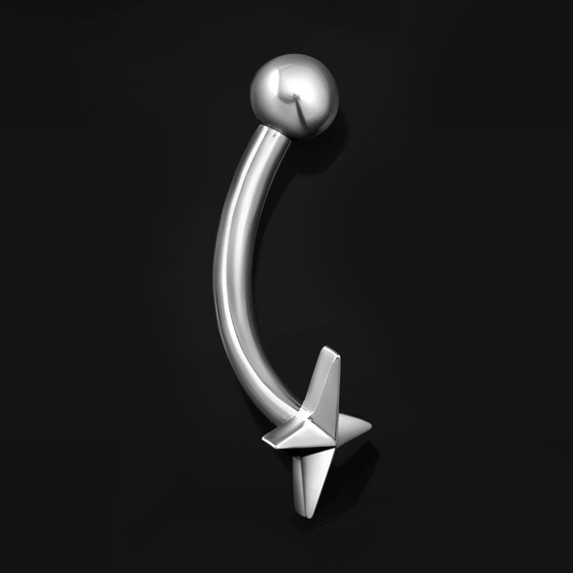 Vertical Labret, Silver, Four Pointed Star, Internally Threaded, Titanium