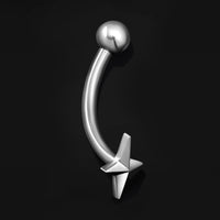 Vertical Labret, Silver, Four Pointed Star, Internally Threaded, Titanium