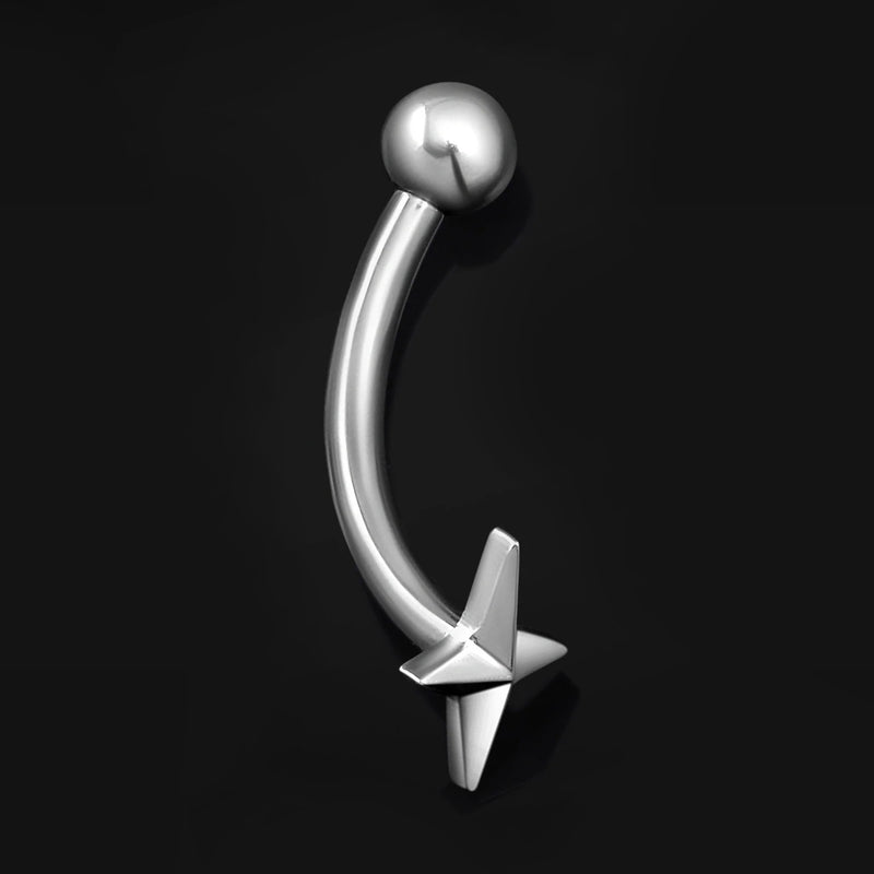 Vertical Labret, Silver, Four Pointed Star, Internally Threaded, Titanium