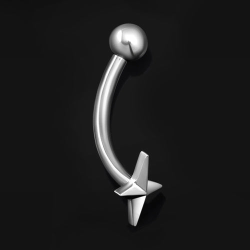Vertical Labret, Silver, Four Pointed Star, Internally Threaded, Titanium