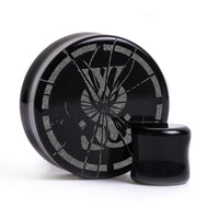 WSS Emblème Écrasé Plug / Jauge - Verre Noir | Double Flare à Face Plate