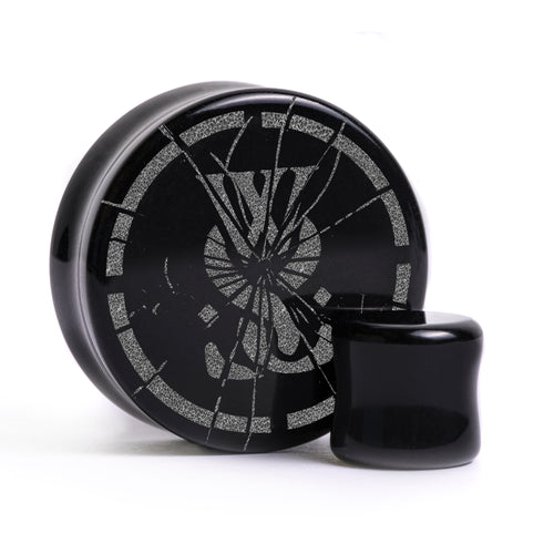 WSS Smashed Emblem Plug / Gauge - Schwarzes Glas | Flach Gesichts Double Flare