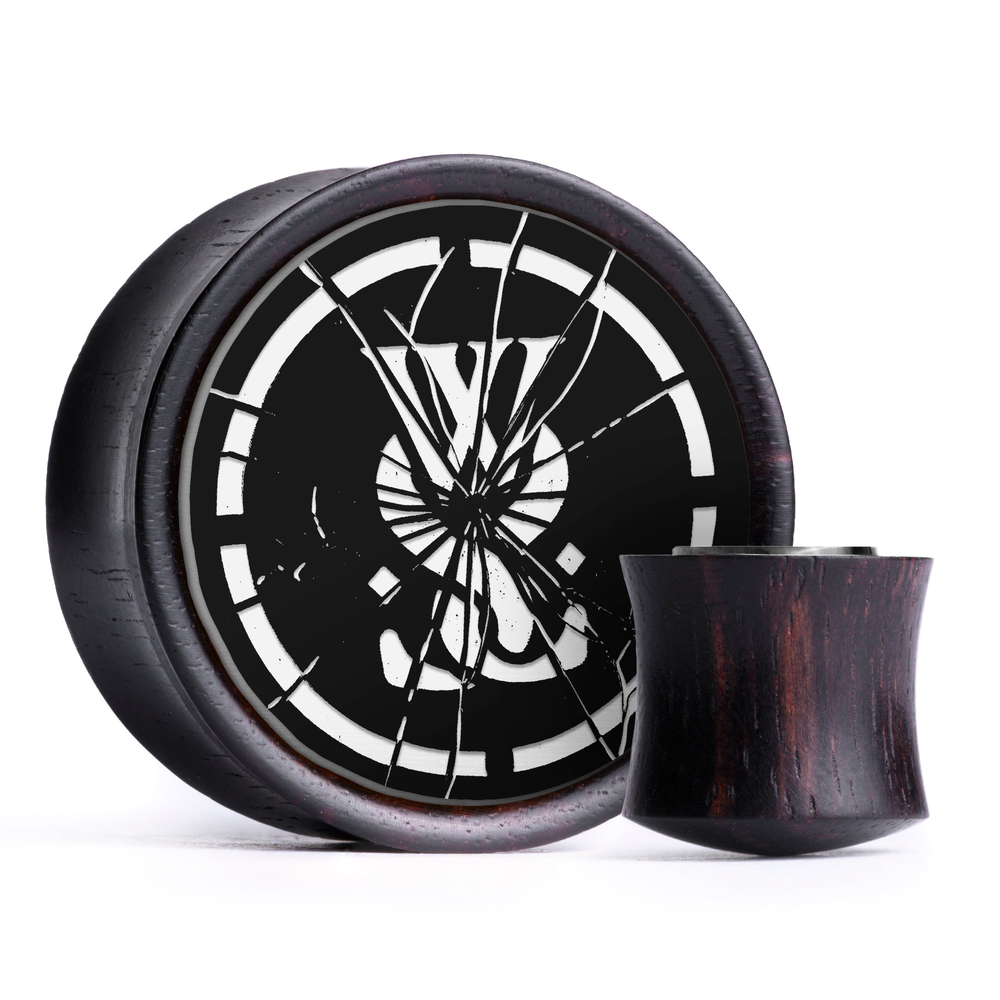 WSS Smashed Emblem Plug / Gauge - Schwarz & Weiß Inlay Ebenholz | Konvexer Double Flare