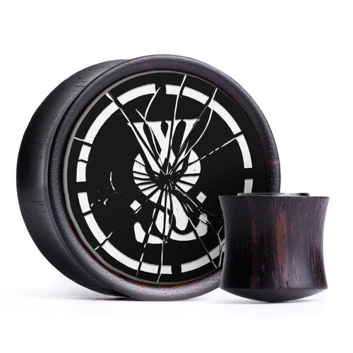 WSS Smashed Emblem Plug / Gauge - Schwarz & Weiß Inlay Ebenholz | Konvexer Double Flare