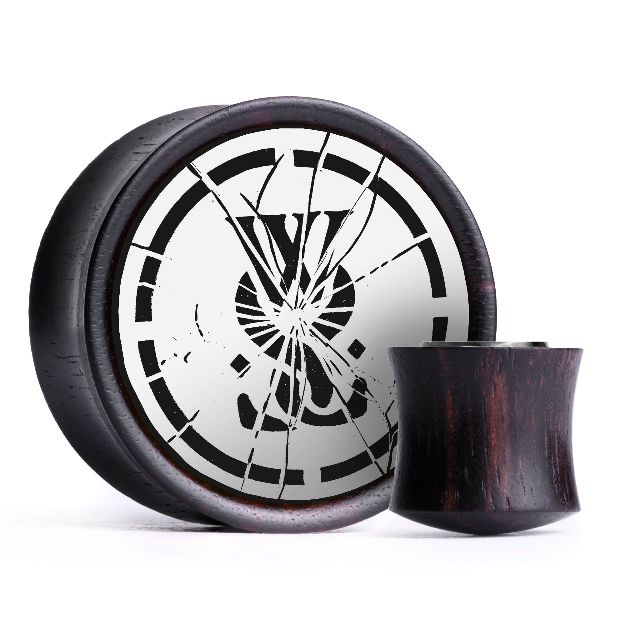 WSS Smashed Emblem Plug / Gauge - Weiß & Schwarz Inlay Ebenholz | Konvexer Double Flare