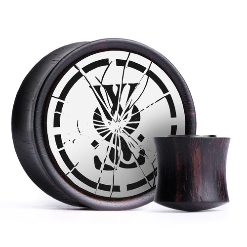 WSS Smashed Emblem Plug / Gauge - Weiß & Schwarz Inlay Ebenholz | Konvexer Double Flare