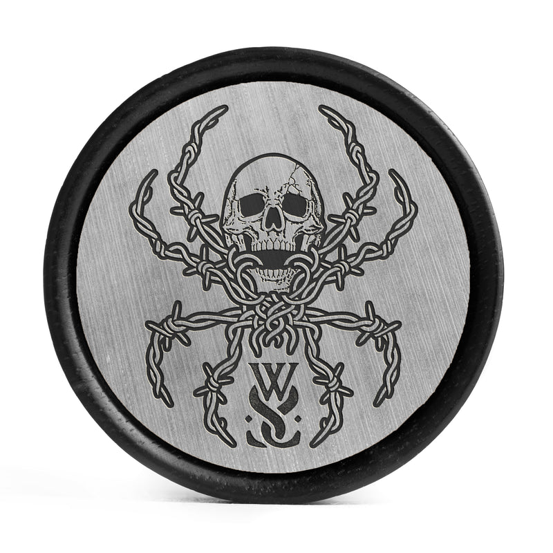 WSS Social Plug tête de mort / Gauge - Bois d’ébène à incrustation noire et argent brossé | Double évasement convexe