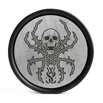 WSS Social Skull Plug / Gauge - Gebürstetes Silber & Schwarzes Inlay Ebenholz | Konvexer Doppel-Flare