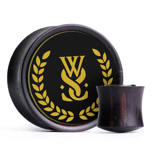 WSS Wreath Plug / Gauge - Schwarz & Gold Inlay Ebenholz | Konvexer Double Flare