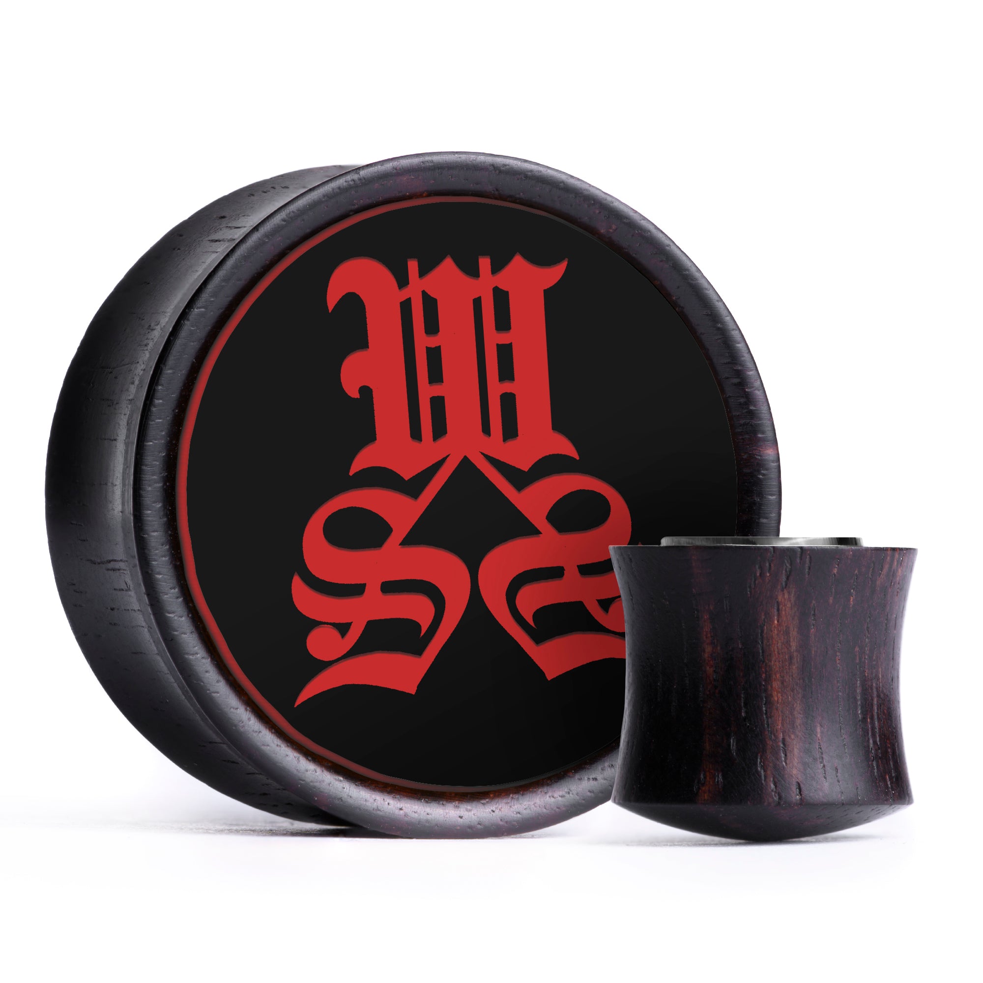 WSS Banner Plug / Gauge - Schwarz & Rot Inlay Ebenholz | Konvexer Double Flare