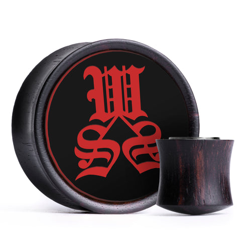 WSS Banner Plug / Gauge - Schwarz & Rot Inlay Ebenholz | Konvexer Double Flare