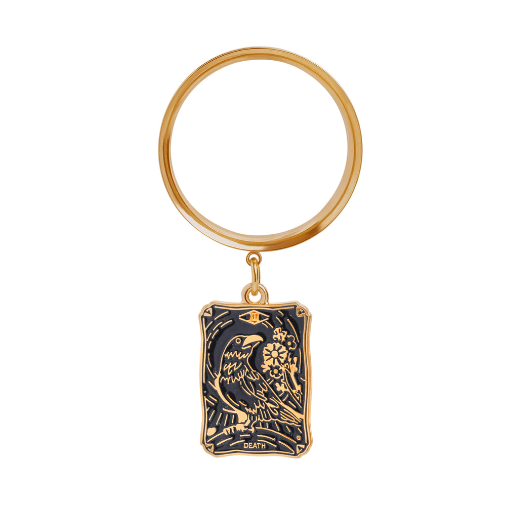 XIII - The Raven Of Change Golden Charm Gold Steel Double Flared Tunnel Dangle / Plug / Gauge - Metal Ear Plugs in 6mm (2g) - 30mm (1.18'') Gauge Sizes