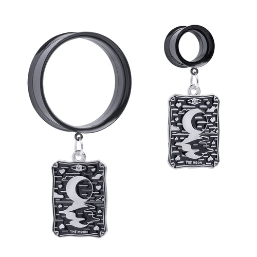 XVIII - The Moon Charm Black Steel Double Flared Tunnel Dangle / Plug / Gauge