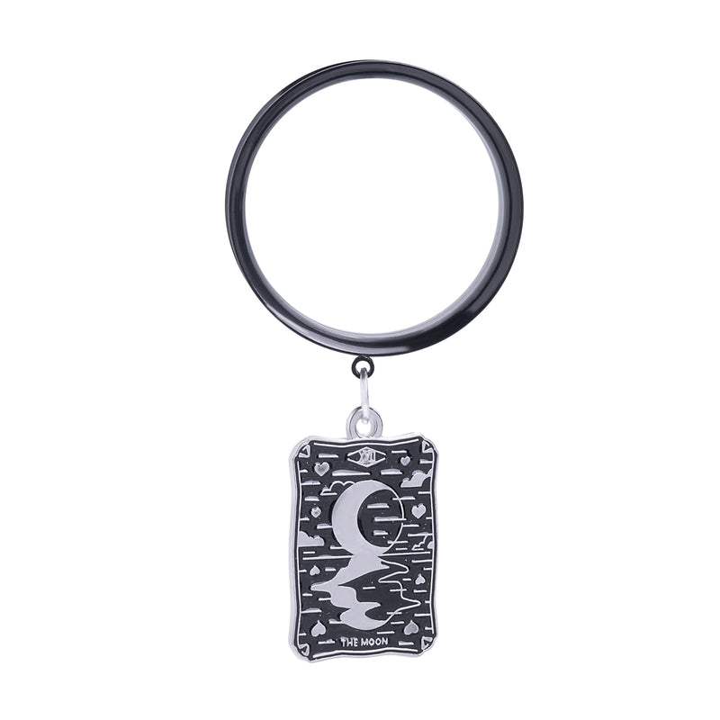 Tunnel d’oreille à double flare avec pendentif Charme Moon en acier noir XVIII / Plug / jauge