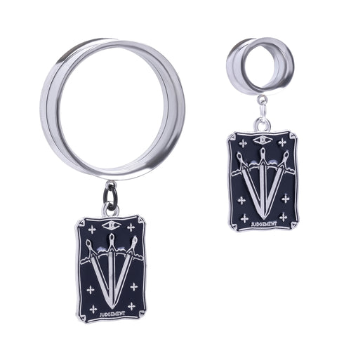 XX - Judgement Silver Charm Steel Double Flared Tunnel Dangle / Plug / Gauge