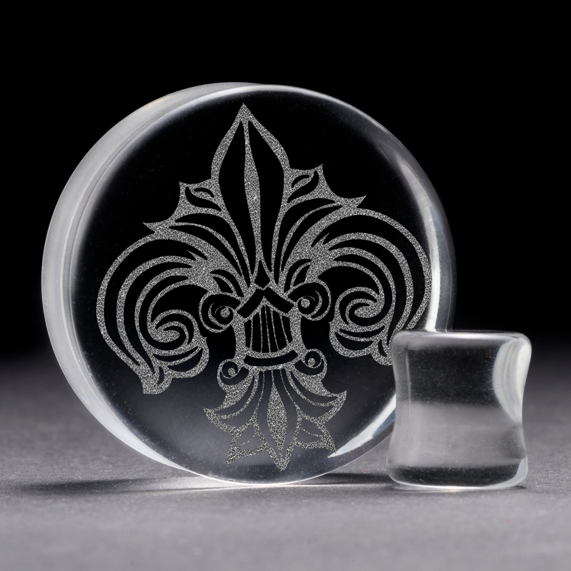 Fleur De Lis Lilly Plug / Messgerät - Klares Glas | Flache Doppelkonische Ausweitung