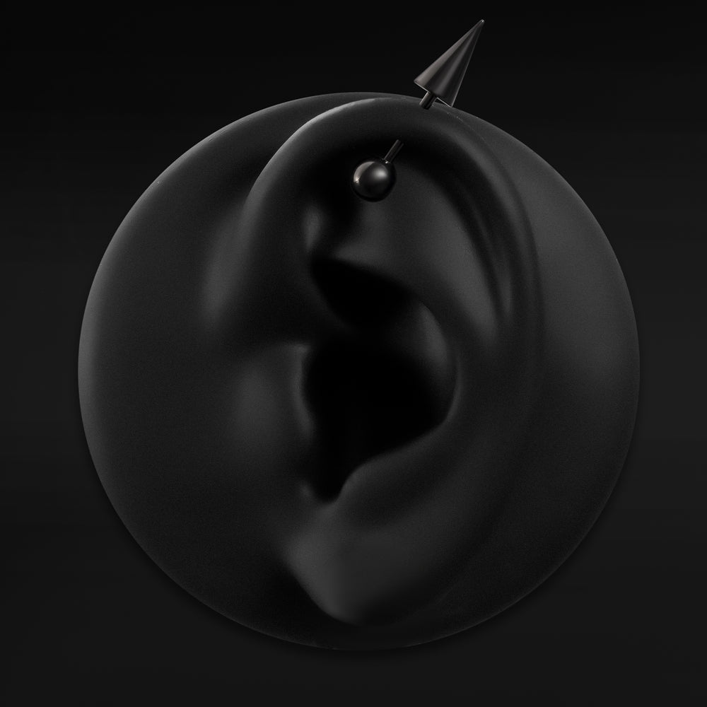 Straight Barbell Piercing, Black, Spike and Ball, Internal Thread, Titanium - Black Barbell with Large Spike and Ball Attachment  6mm / 8mm Internally Threaded / Transverse Lobe, Scaffolding, Conch, Helix, Industrial, Lobe, Snug, Tragus