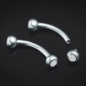 Titanium, Internally Threaded, Jewelled, Curved Barbell in Silver