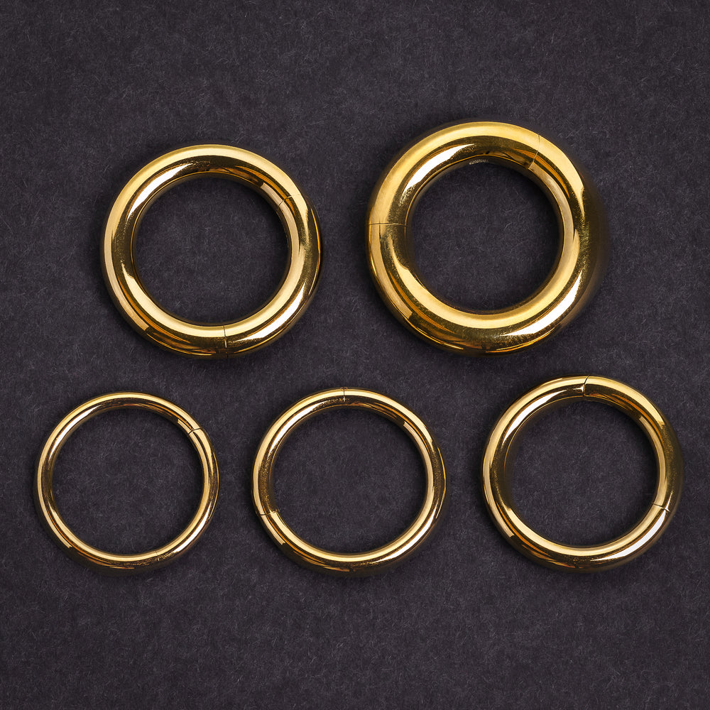 Gold G23 Titanium Hinged Segment Hoop Ring - Septum Clicker - Gold Septum Ring / Bull Ring for Piercings - Large Gauge Piercing Ring 2mm - 5mm
