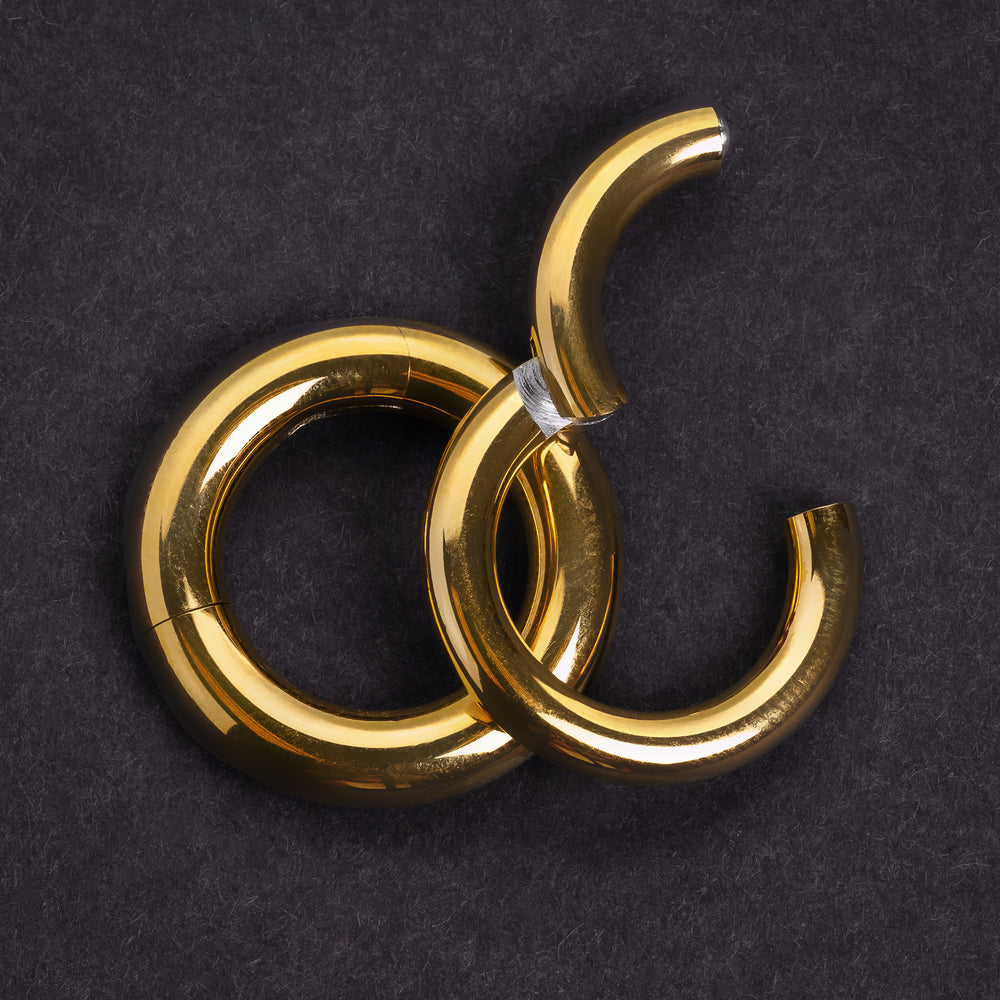 Gold G23 Titanium Hinged Segment Hoop Ring - Septum Clicker - Gold Septum Ring / Bull Ring for Piercings - Large Gauge Piercing Ring 2mm - 5mm