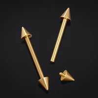 Nipple Barbell, Or, Embouts coniques, Titane, Filetage interne