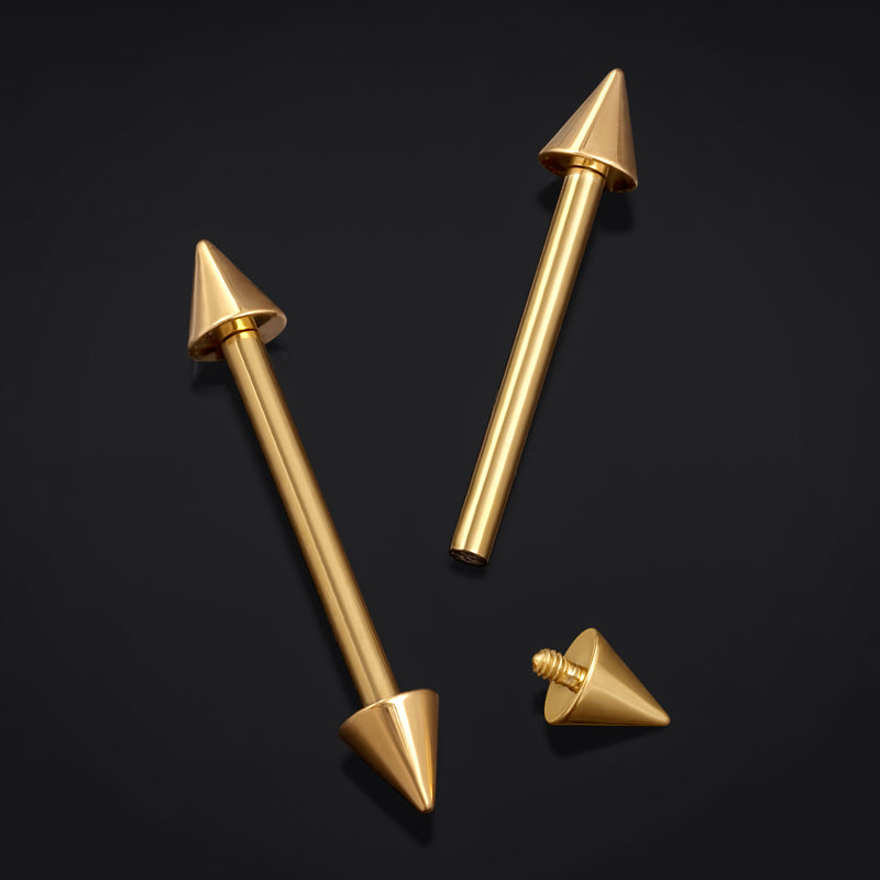 Nipple Barbell, Or, Embouts coniques, Titane, Filetage interne