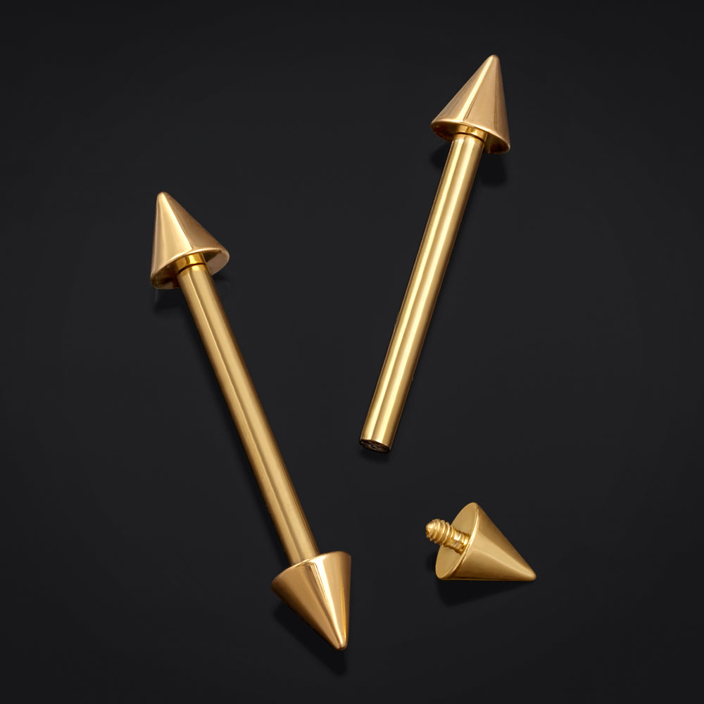 Gold Titanium Internally Threaded Nipple Bar With Cones - Gold Titanium Internally Threaded Nipple Bar With Cones / Basic Body Jewellery / Piercings