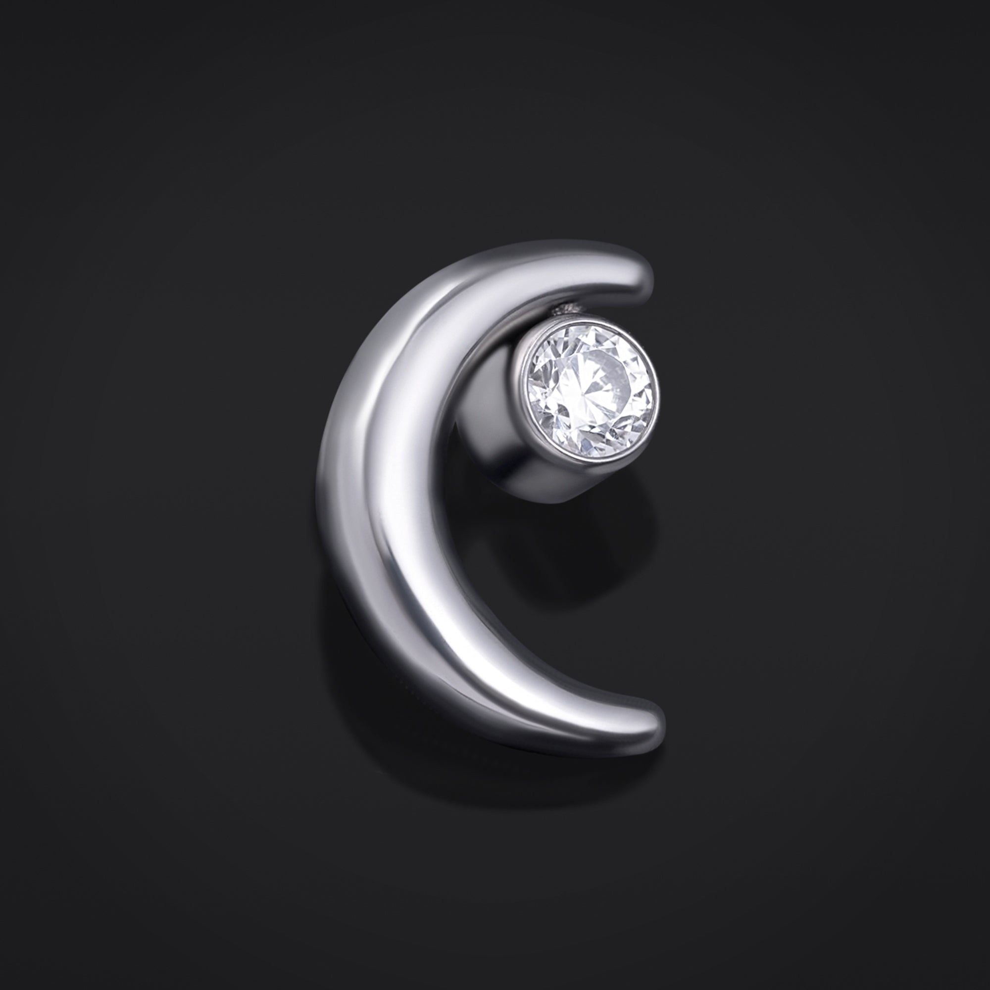 Embout de labret, Argent, Bijou lune croissante, Filetage interne, Titane