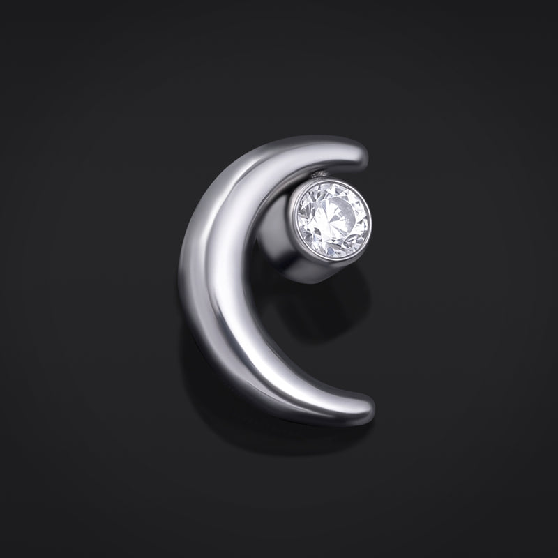 Embout de labret, Argent, Bijou lune croissante, Filetage interne, Titane