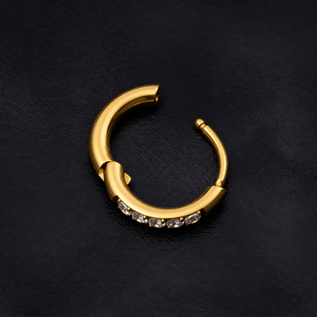Gold Jewelled Helix Clicker Hinged Ring ASTM F136 Titanium 1mm Gauge