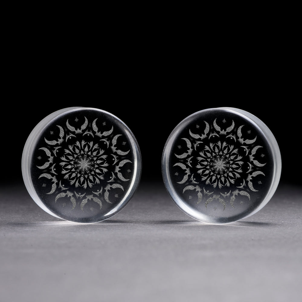 Faded Mandala Plug / Gauge - Clear Glass | Flat Faced Double Flare - Lasered To Order In House At Custom Plugs HQ